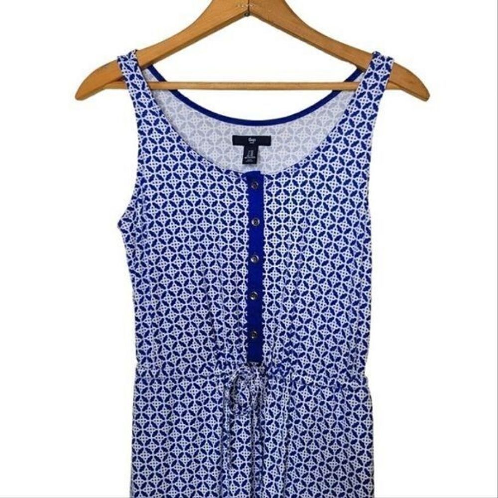 The Gap Sleeveless Patterned High-Low Knit Blue & White Dress - Picture 5 of 7